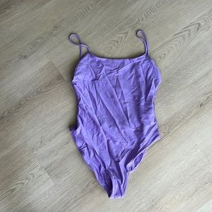 JADE SWIM one piece, shiny purple, size small